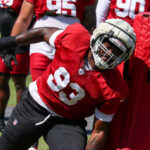 Arizona Cardinals DL Justin Jones runs through drills during Week 1 practice on Thursday, Sept. 5, 2024, in Tempe. (Tyler Drake/Arizona Sports)